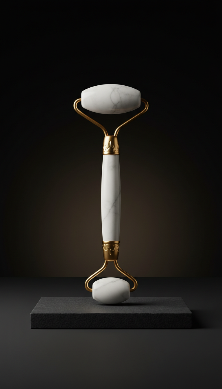 Luxury dual-ended roller with sculpted marble and gold accents