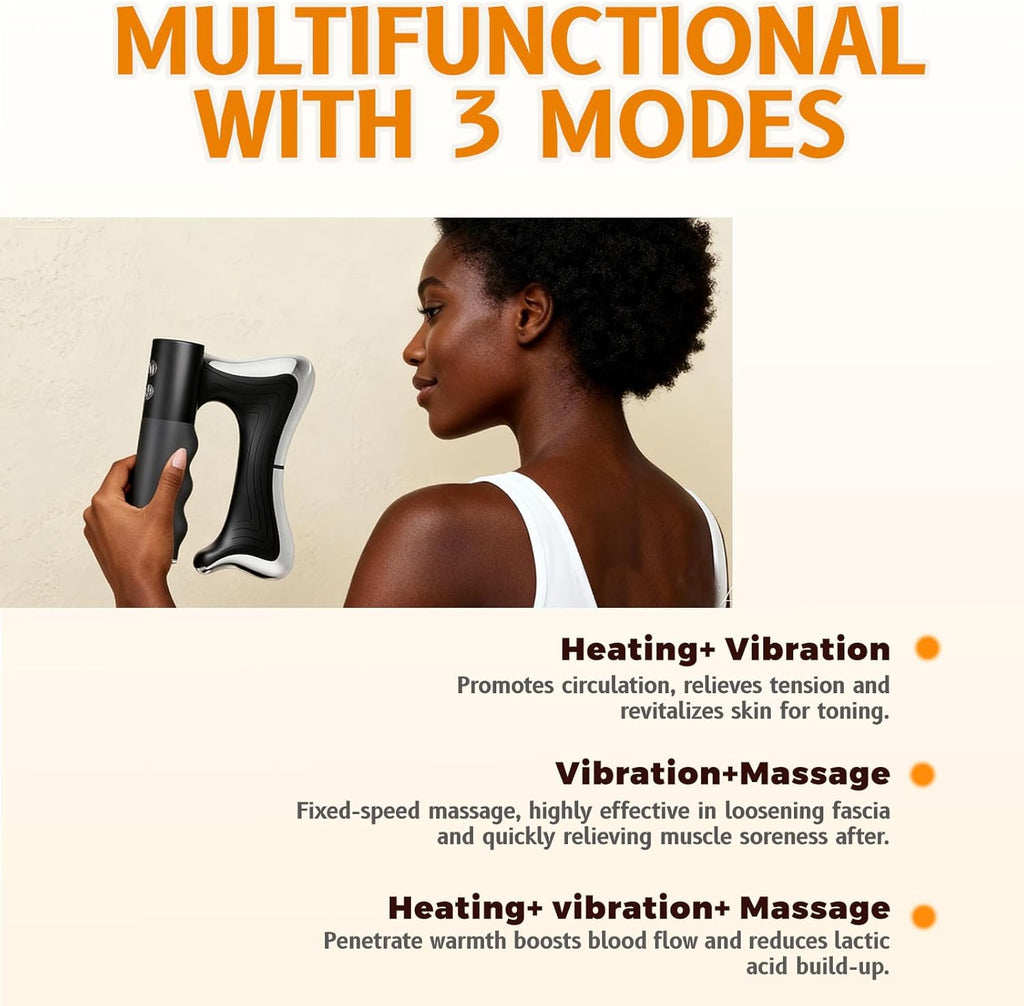 Electric Muscle Scraper Tool with Vibration,Massage& Heat, Portable Gua Sha Massager for Full Body Muscle Recovery, Relaxation, and Pain Relief (Black)